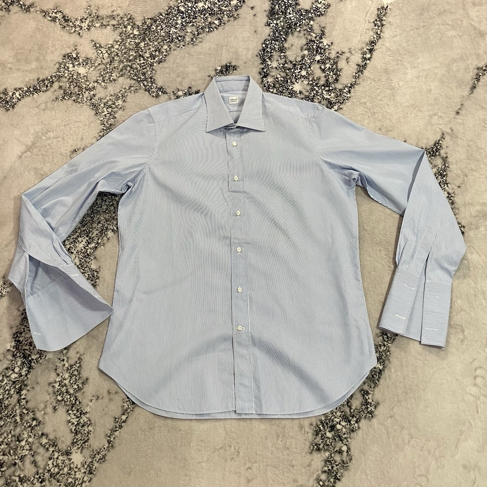 Hayward Mount Street Mens Sz 16 41 Blue Stripe French Cuff Cotton Shirt Italy